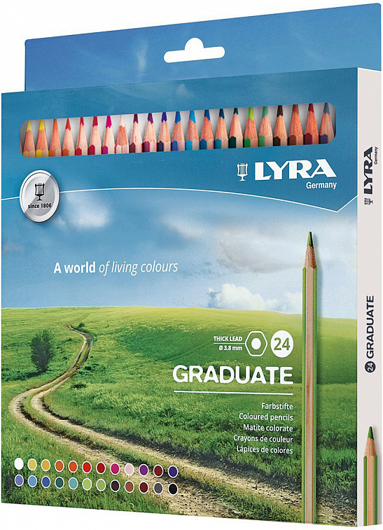 Набор гексагональных карандашей цветных Lyra "Graduate" 24 цв, в картонной упаковке   606x758