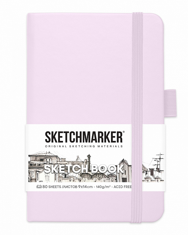 Блокнот для зарисовок Sketchmarker 9х14 см 80 л 140 г, твердая обложка Фиолетовый пастельный 606x758