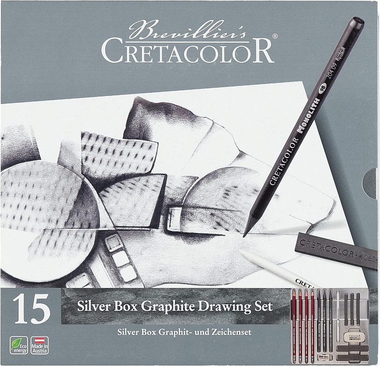 Набор художественный Cretacolor "SILVER  BOX" в металлической коробке 606x758