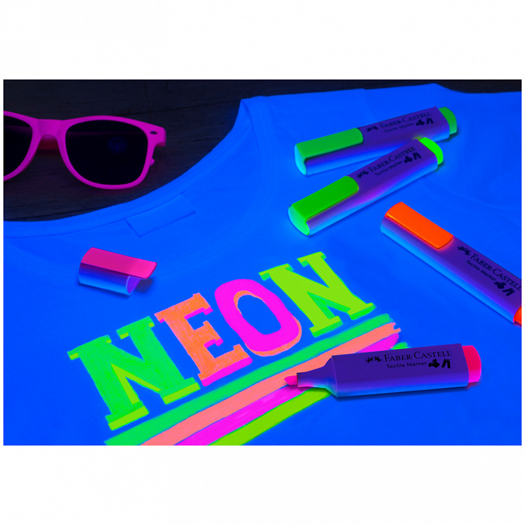 Набор перманентных маркеров для ткани Faber-Castell "Textile Neon", 4цв., 1-5 мм, блистер