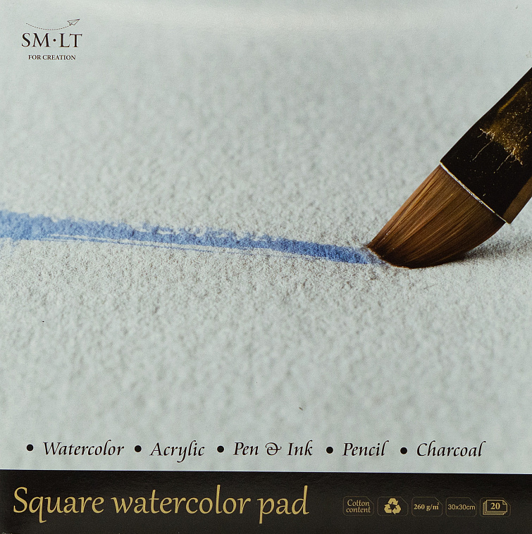 Альбом-склейка для акварели SMLT Watercolor pad Square 30х30 20 л 260 г 606x758