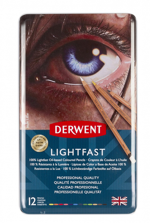 Набор карандашей цветных на масляной основе Derwent "Lightfast" 12 шт в метал. кор  