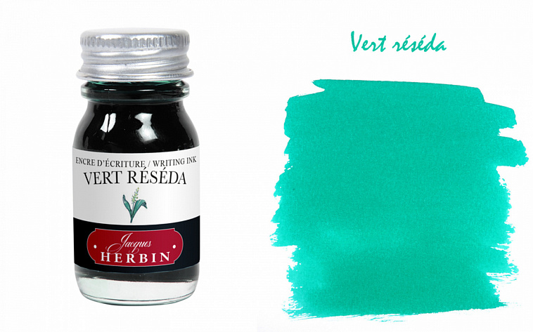 Чернила в банке Herbin, 10 мл, Vert réséda, Зелено-голубой 606x758