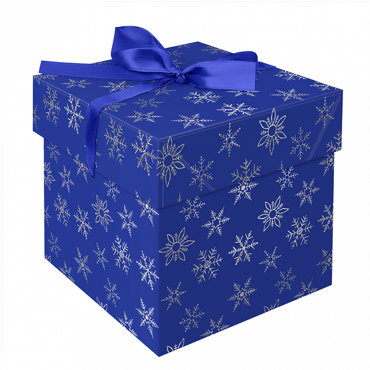 Коробка складная подарочная MESHU "Snowflakes", 15*15*15 см, с лентой, отд.фольгой