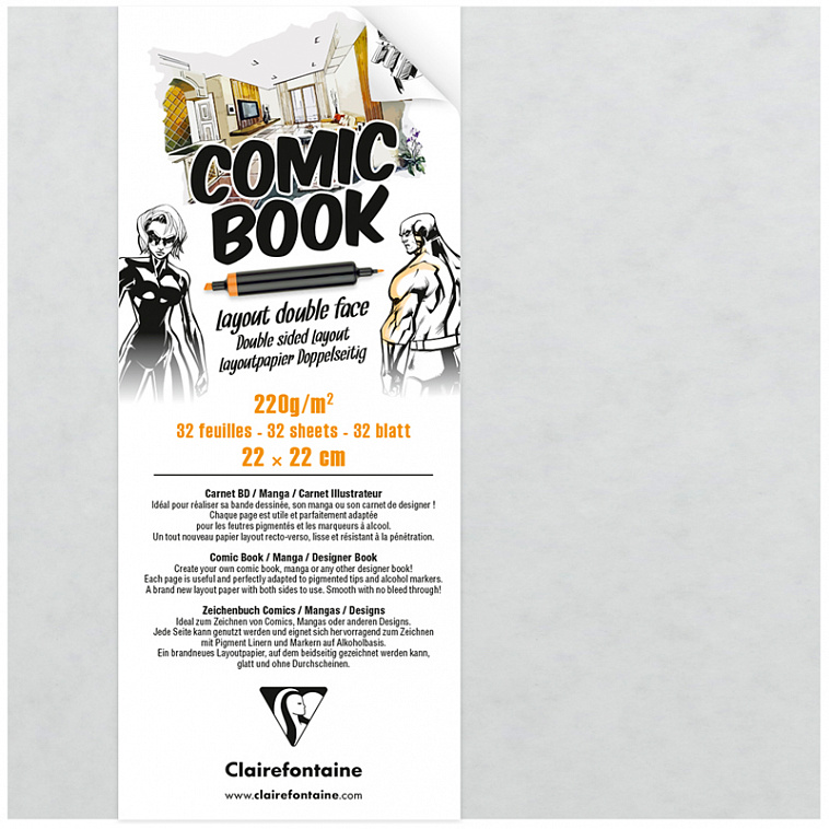 Альбом-склейка для маркеров Clairefontaine "Comic book" 22х22 мм  32 л 220 г 606x758