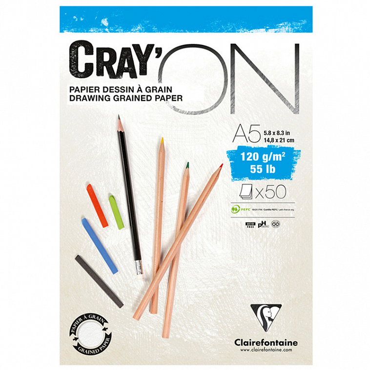 Блокнот-склейка Clairefontaine "Cray'ON" А5 50 л 120 г, мелкозернистый 606x758