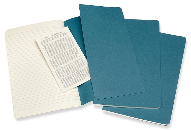 Блокнот в линейку Moleskine "Cahier Journal" 3 шт Large 13х21 мм 84 стр, обложка голубая 606x758