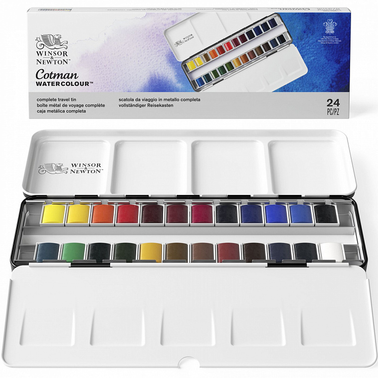 Набор акварели Winsor&Newton "Cotman" 24 мал кювет в метал кор для эскизов 