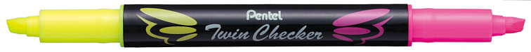 Текстовыделитель двухцветный Pentel "Twin Checker" 3,5 мм, перо скошенное, желтый-розовый 606x758