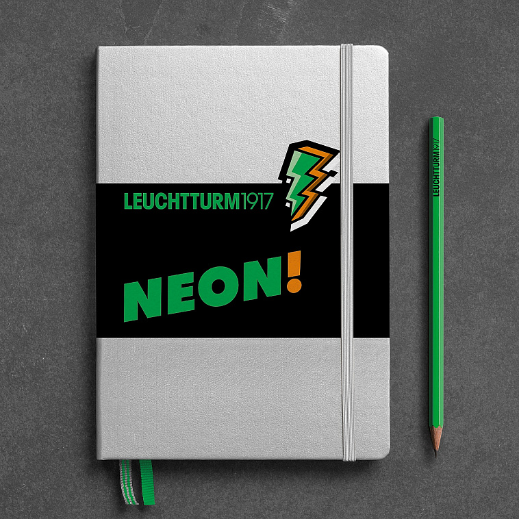 Книга для записей в точку Leuchtturm1917 "Neon!" А5, серебро/зеленый