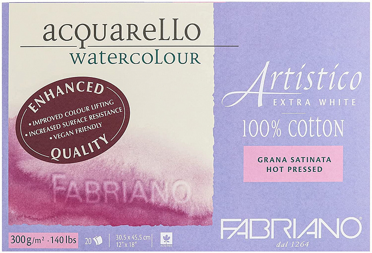 Альбом-склейка для акварели Fabriano "Artistico Extra White" Сатин 30x45 см 20 л 300 г