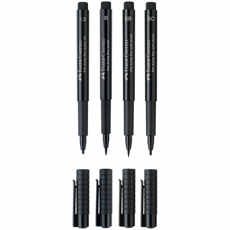Набор ручек капиллярных Faber-Castell "Pitt Artist Pen" 4 шт, черный, в футляре