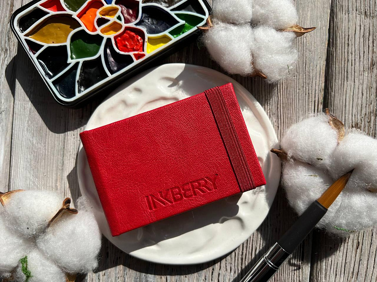 Скетчбук для акварели Inkberry 5х8 см 230 г 50% хлопка, красный 606x758
