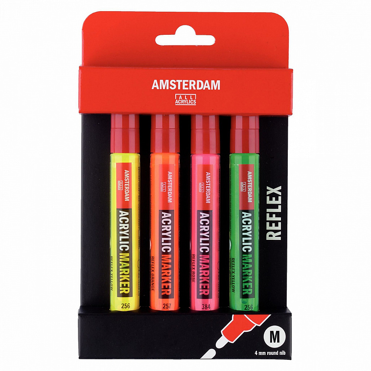 Набор акриловых маркеров Talens "Amsterdam" M 4 мм 4 шт, светоотражающие