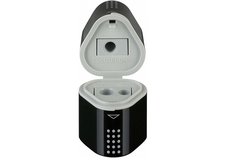 Точилка пластиковая Faber-Castell "Trio Grip 2001" 3 отверстия, 2 контейнера, черная 606x758