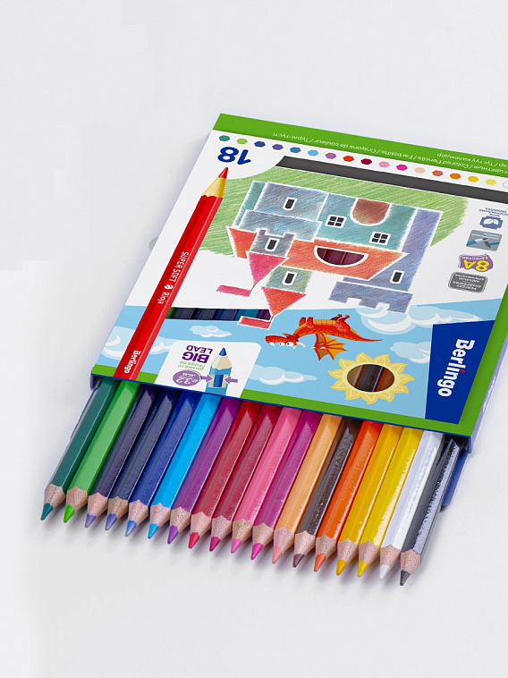 Набор карандашей цветных Berlingo "SuperSoft. Замки" 18 цв, картон, европодвес