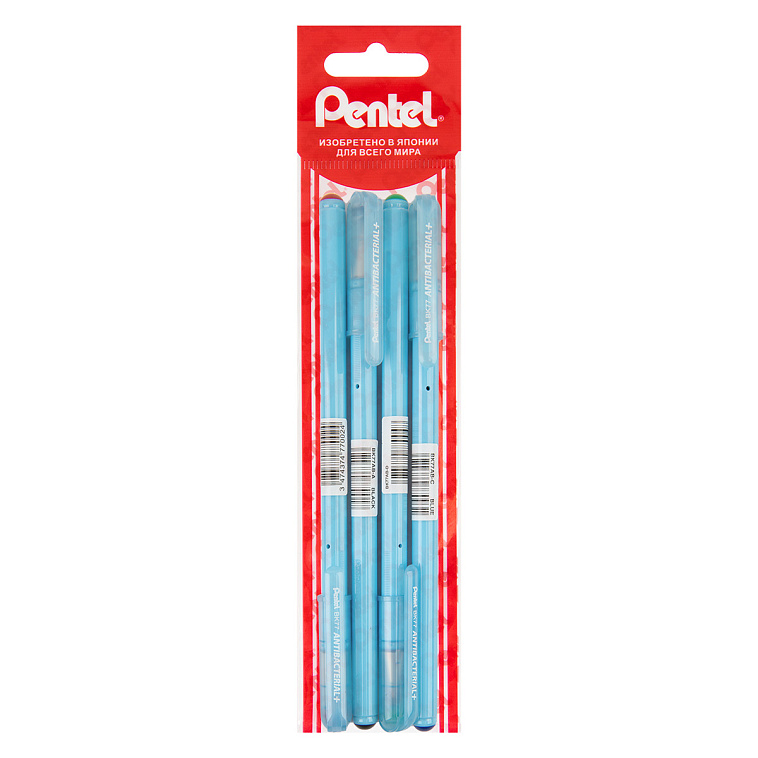 Набор ручек шариковые Pentel "Antibacterial" 4 шт, цвет чернил: ассорти 606x758