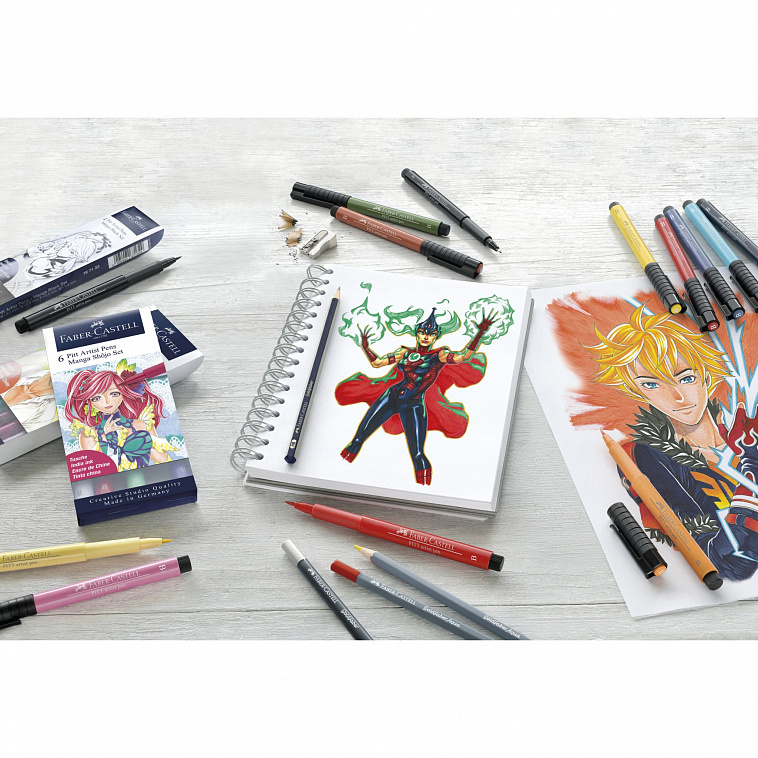 Набор капиллярных ручек Faber-Castell "Pitt Artist Pens Manga Shôjo Brush", ассорти, 6 шт., пластик.