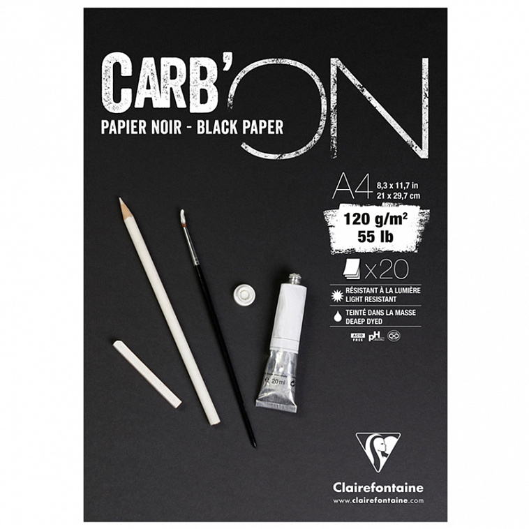 Скетчбук-склейка Clairefontaine "Carb'ON" А4 20 л 120 г, мелкозернистый, черный