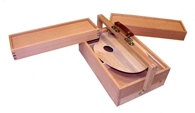 Ящик деревянный (вяз) с ячейками и пеналом для кистей 23,5х36,5х15,4 см