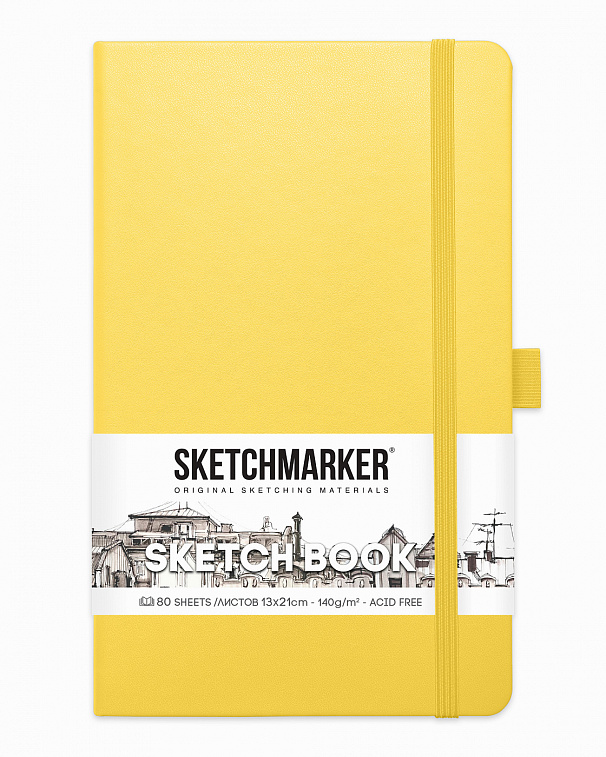 Блокнот для зарисовок Sketchmarker 13х21 см 80 л 140 г, твердая обложка Лимонный 606x758