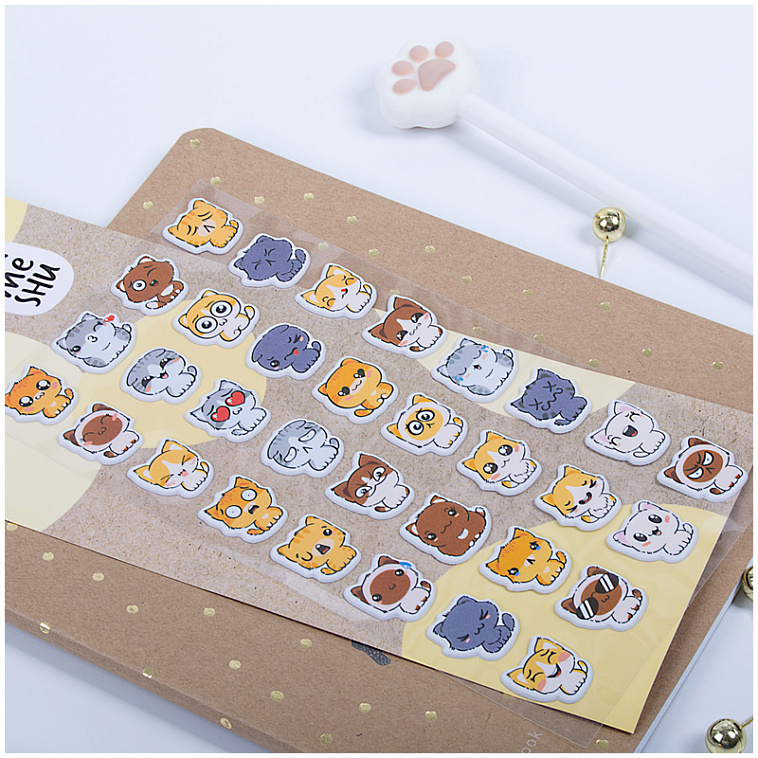 Наклейки объемные MESHU "Funny cat", 10*24см, 32 наклейки