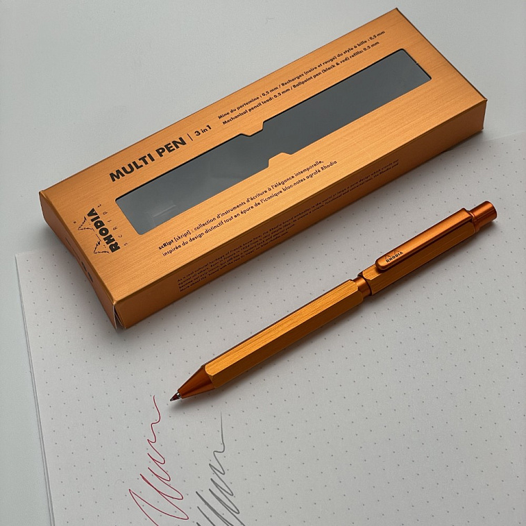 Ручка мультисистемная Rhodia, 3в1 (черный+красн+кар 0,5), корпус Оранжевый 606x758