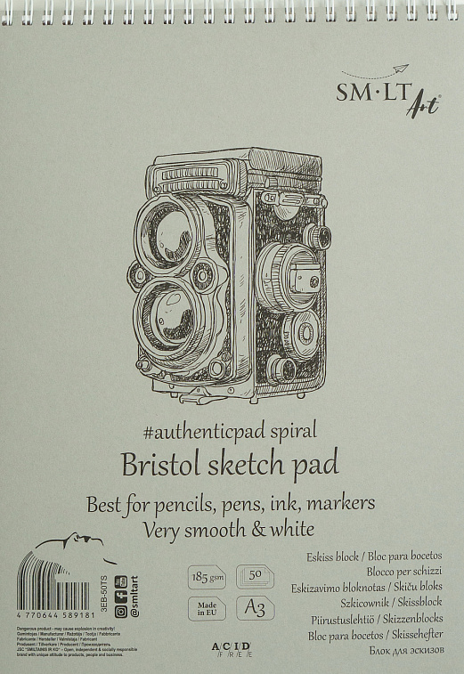Альбом на спирали SMLT Art Authentic Bristol А3 50 л 185 г, экстра белый 606x758