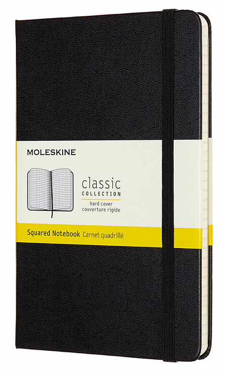 Блокнот в клетку Moleskine "Classic" Medium 11,5х18 см 240 стр, твердая обложка черная