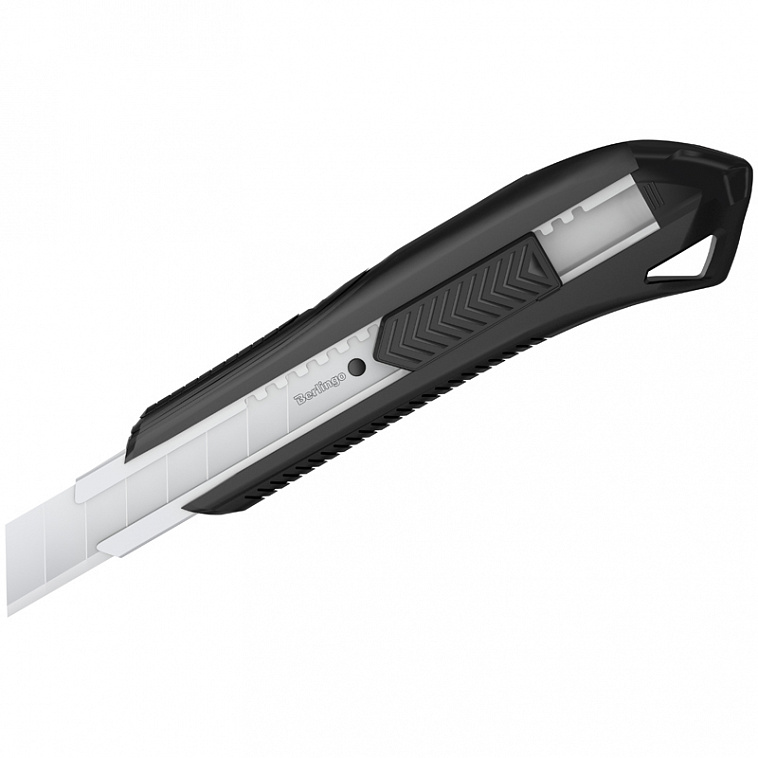 Нож канцелярский Berlingo "Razzor 200" 18 м, черный + лезвия сменные 10шт., блистер, европодвес