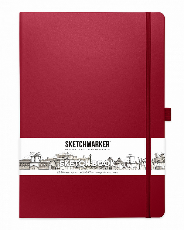 Блокнот для зарисовок Sketchmarker 21х30 см 80 л 140 г, твердая обложка Фуксия 606x758