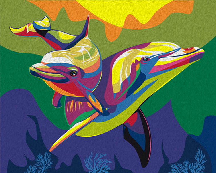 Набор для живописи по номерам Артвентура "Радужные дельфины" холст на подрамнике 40х50 см