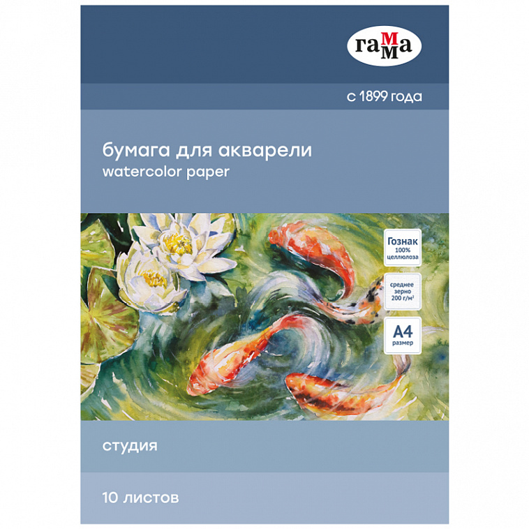 Папка для акварели Гамма "Студия" А4 10 л 200 г, среднее зерно 606x758