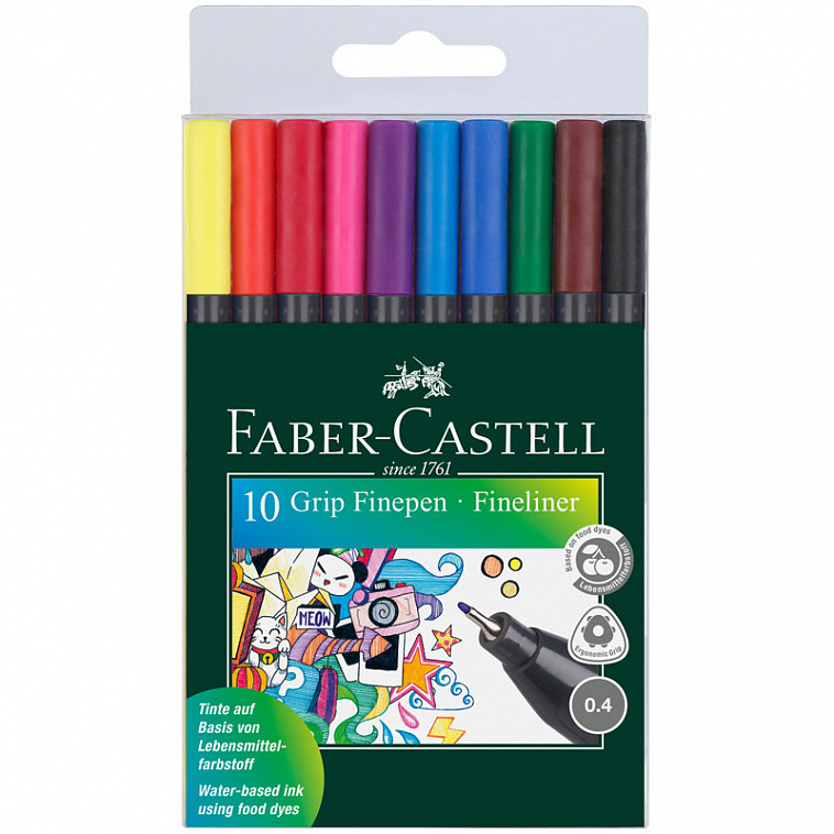 Набор ручек капиллярных Faber-Castell "Grip" 0,4 мм, 10 цв  