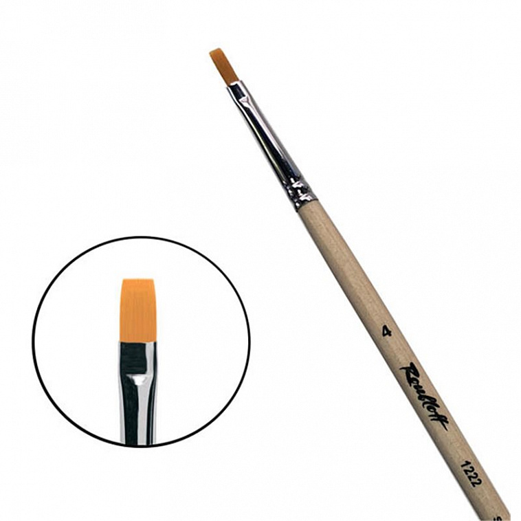 Кисть синтетика №4 плоская Roubloff "1222" длинная ручка п/лак 606x758
