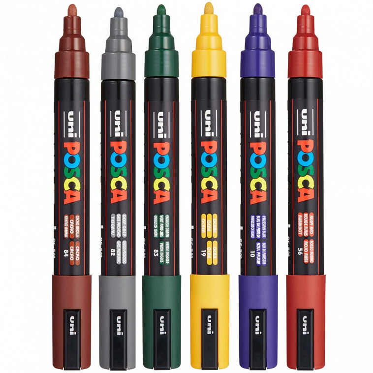 Набор маркеров POSCA PC-5M "Насыщенные цвета" 6 шт, в пластиковой упаковке