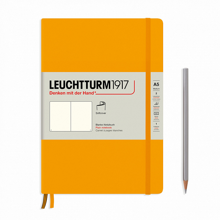 Записная книжка нелинованная Leuchtturm Rising Colours А5 123 стр., мягкая обложка теплый желтый