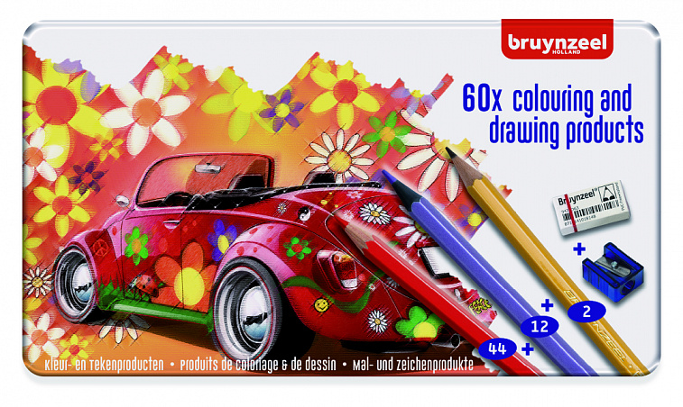 Набор цветных карандашей Bruynzeel "Машина" 58 цв+ластик+точилка в мет. упаковке