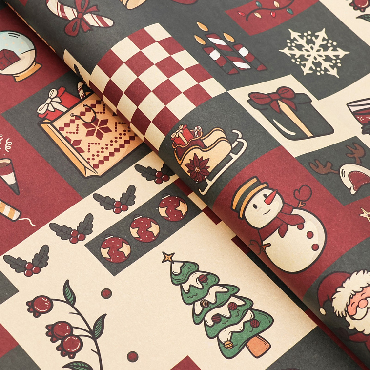 Бумага упаковочная крафт белый "Календарь счастья", 70 х 100 см,1 лист 606x758