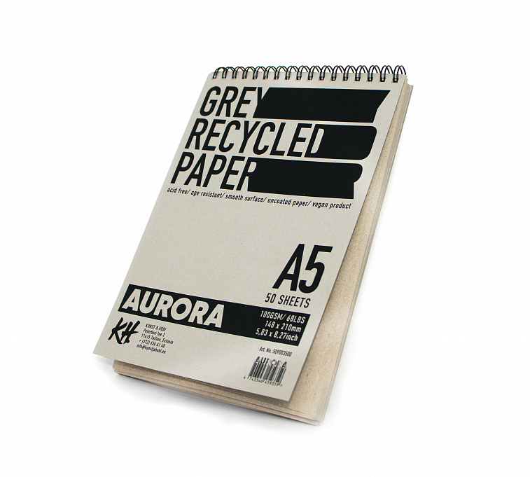 Скетчбук на спирали Aurora Recycled А5 50 л 110 г, серая бумага