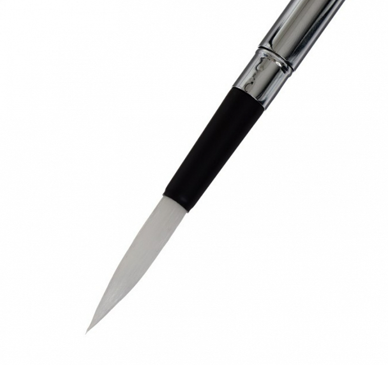 Кисть из белоснежной синтетики №7 круглая Roubloff ручка складная хромированная, покрытие обоймы sof