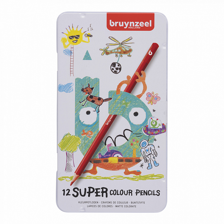 Набор карандашей цветных Bruynzeel "Kids Super Colour" 12 цв в металическом пенале