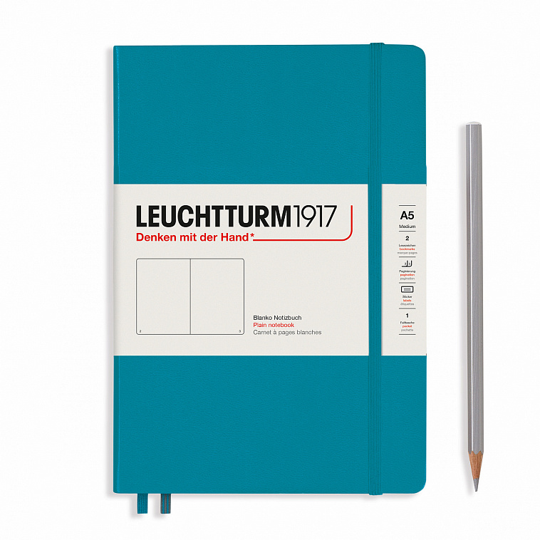 Записная книжка нелинованная Leuchtturm A5 251 стр., твёрдая обложка, синий океан