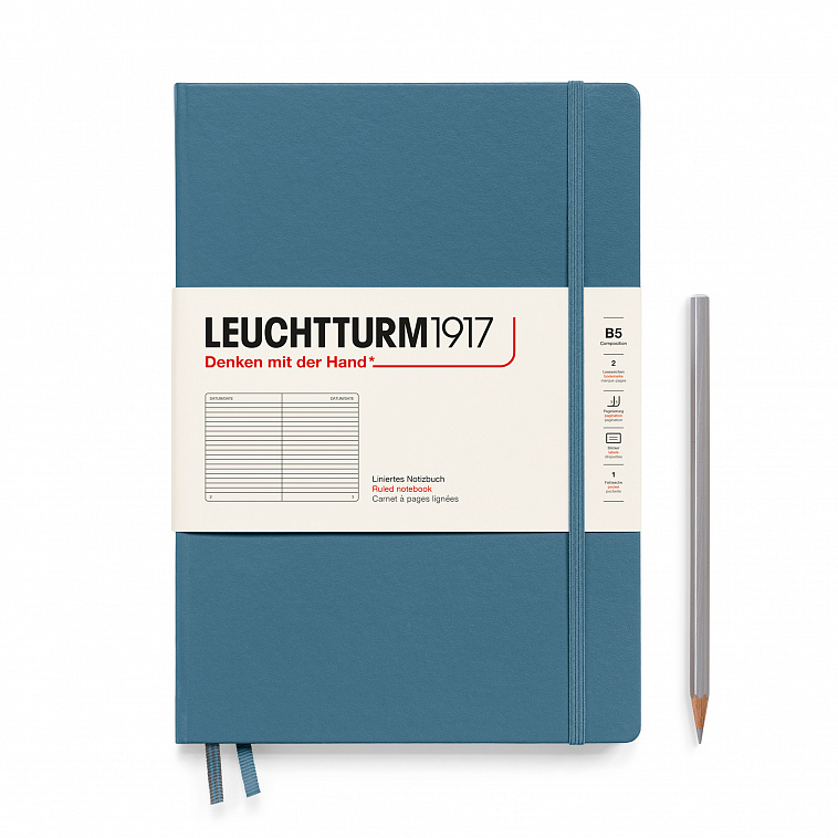 Блокнот в линейку Leuchtturm1917 Composition B5 109 л, твердая обложка Синий камень 606x758