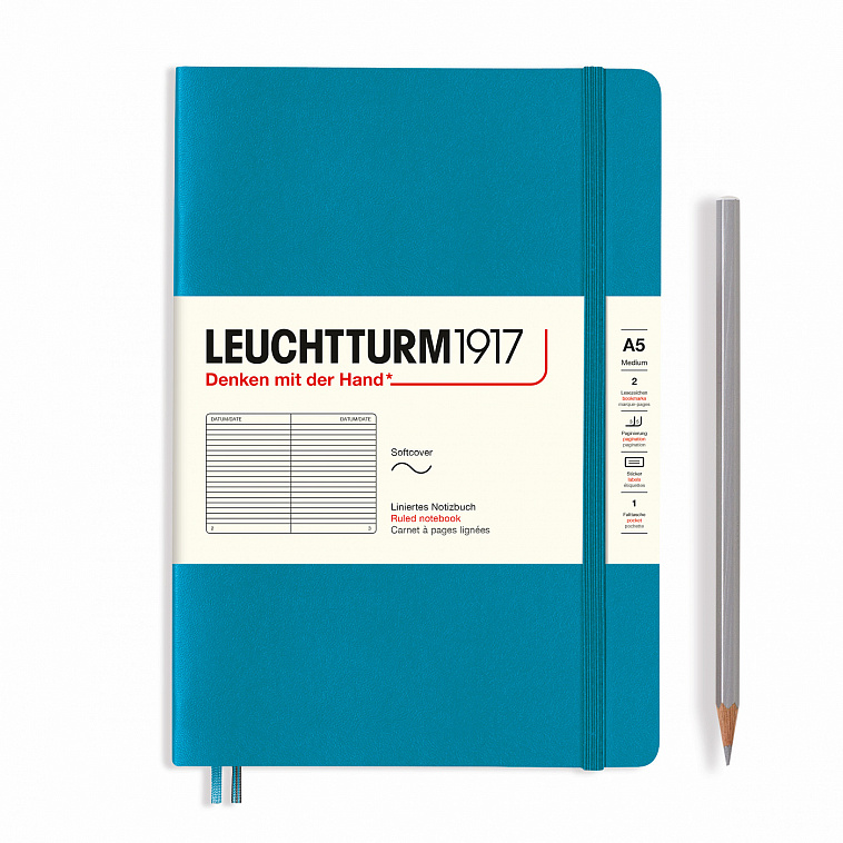 Записная книжка в линейку Leuchtturm A5 123 стр., мягкая обложка, синий океан