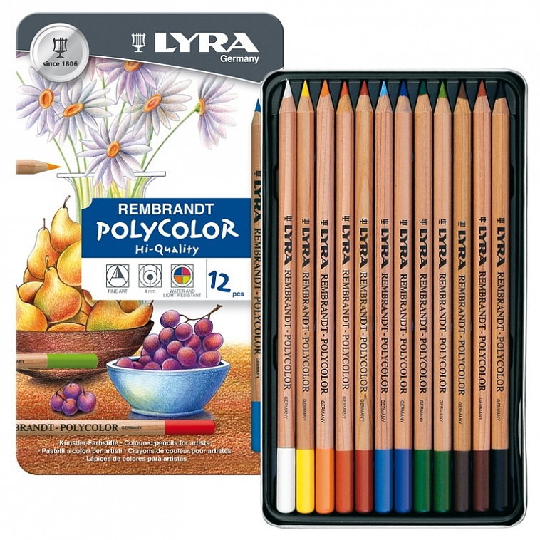 Набор карандашей цветных Lyra "Rembrandt Polycolor" 12 цв в метал. коробке
