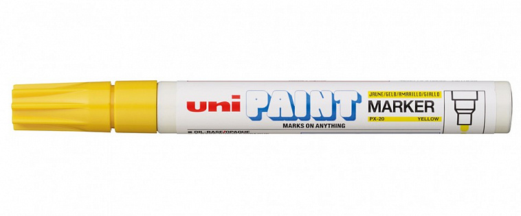Маркер-краска Uni "Paint" PX-20, 2,2-2,8 мм, алюминиевый корпус, желтый 606x758