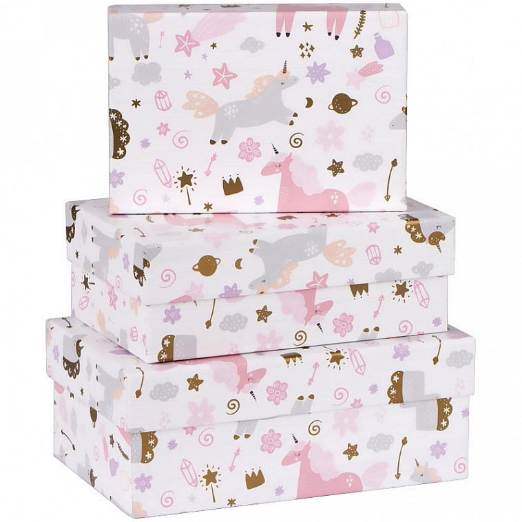 Набор прямоугольных коробок 3в1, MESHU "Unicorns", (19*12*7,5-15*10*5 см) 606x758