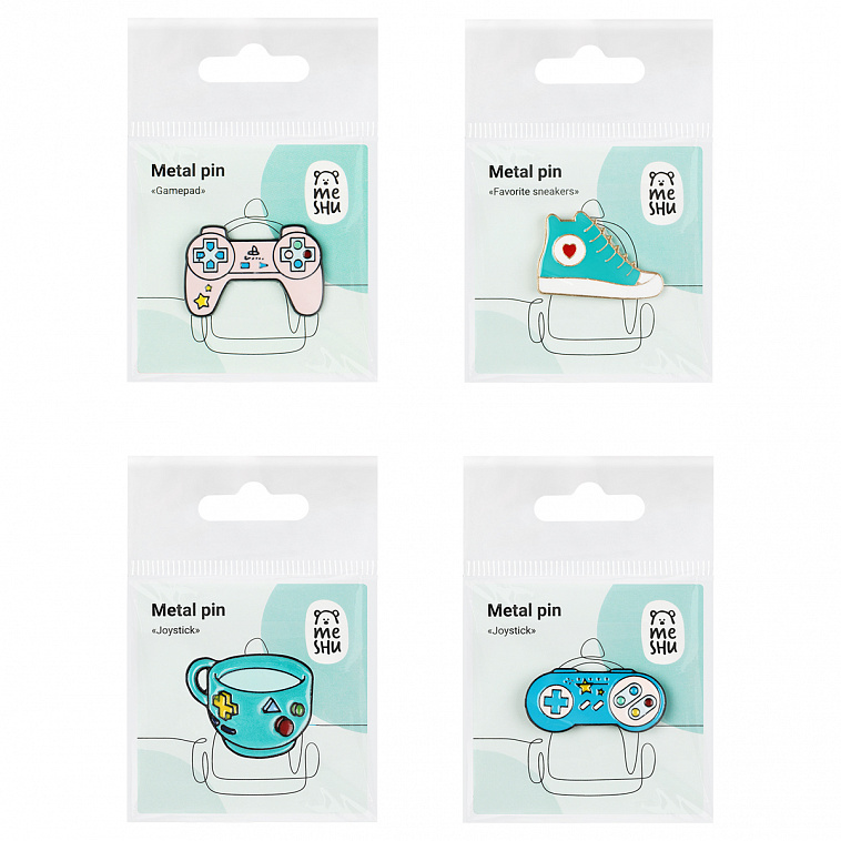 Набор металлических значков MESHU "Gamer's set", эмаль, 4 шт