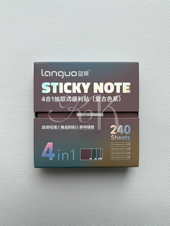 Закладки самоклеящиеся Languo, 15*76 мм, 25*76 мм, 35*76 мм, 76*76 мм по 60 л, 4 606x758